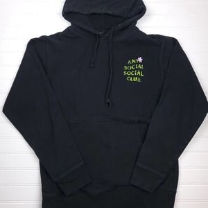 Anti Social Social Club Hoodie Black Sweatshirt Pullover Floral Green Lily Small